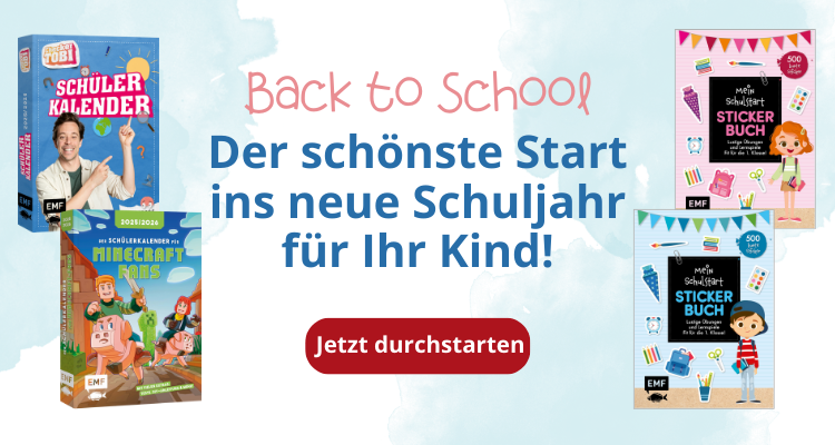 Abbildung verschiedener Schülerkalender und Schulstart-Stickerbücher als Aktion für den Start ins neue Schuljahr
