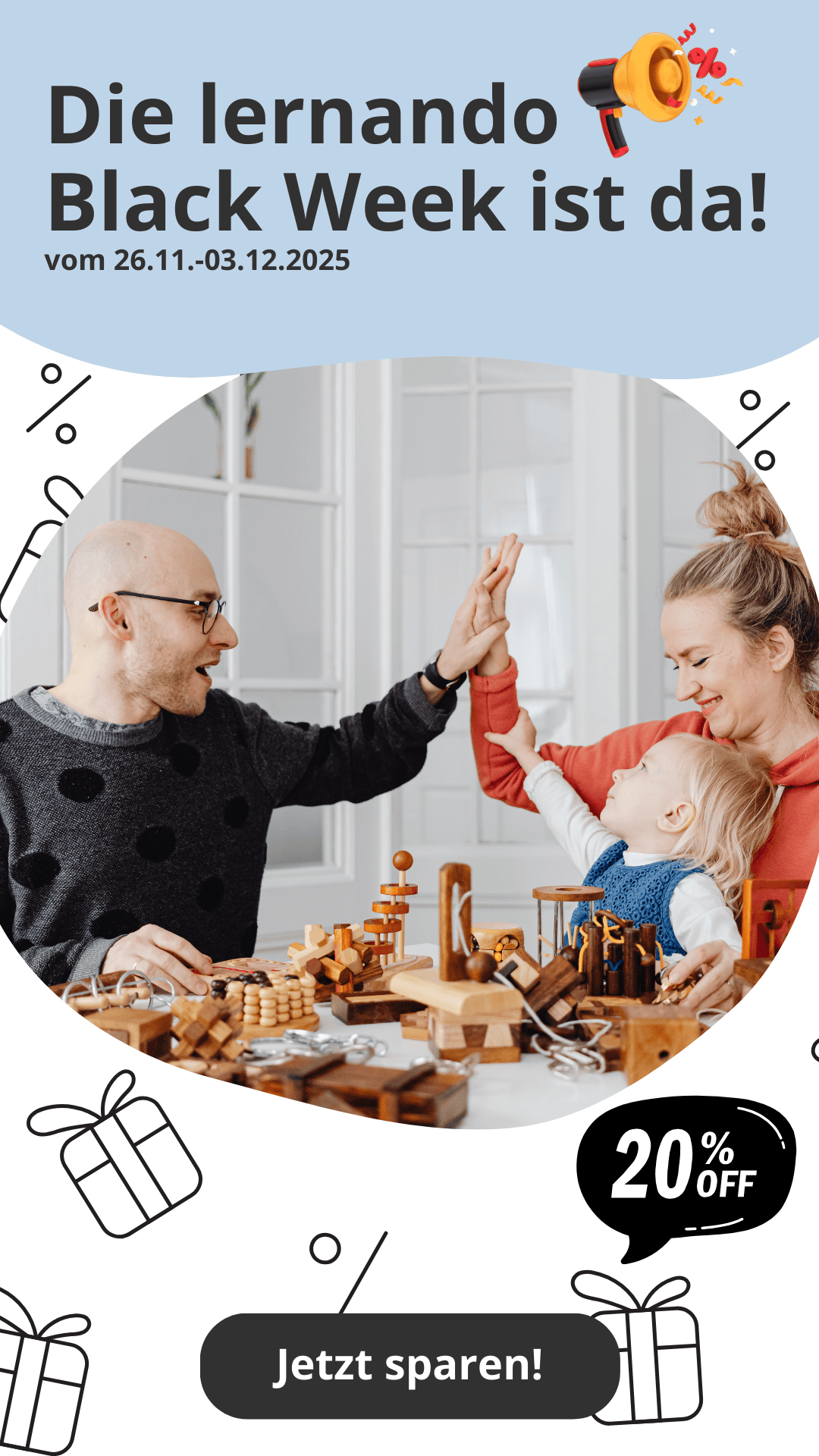Abbildung einer sich freuenden Familie mit dem Text Black Week bei lernando