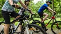 Foto einer Gruppe Jugendlicher beim Mountainbike fahren
