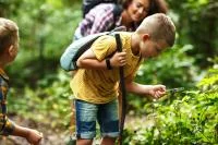 Ein Junge beim Sachkundeunterricht im Wald