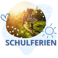 Fotocollage zum Thema Schulferien mit Kindern, die im Sonnenuntergang über eine Wiese rennen