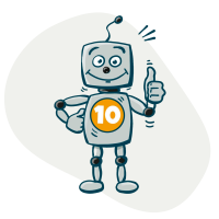 Der kleine Roboter von Fit fürs Gymnasium zeigt Daumen hoch