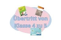 Illustration der Worte Übertritt von Klasse 4 zu 5 mit verschiedenen Produktabbildungen