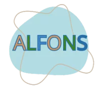 Illustration mit ALFONS Schriftzug auf türkisfarbenem Hintergrund.