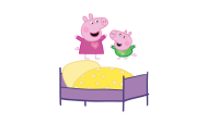 Abbildung Peppa und Schorsch hüpfen auf einem Bett
