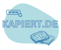 Kapiert.de Illustration mit Büchern in blau und türkis.