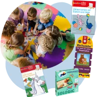 Bildcollage Kindergruppe und Lernspielen