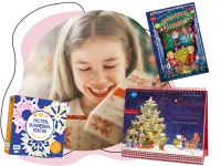 Fotocollage mit Kind und Produktcovern von Weihnachtsartikeln.