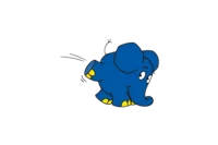 Illustration eines kleinen blauen Elefanten, der rennt