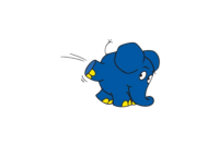 Illustration eines kleinen blauen Elefanten, der rennt