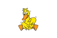 Illustration einer gelben, sitzenden Ente