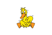 Illustration einer gelben, sitzenden Ente