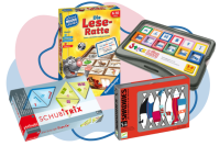 Abbildung verschiedener Lernspiele für den Schulstart