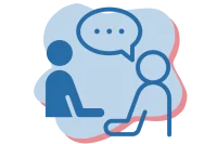 Illustration einer Person, die einer anderen Person etwas beschreibt
