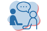 Illustration einer Person, die einer anderen Person etwas beschreibt