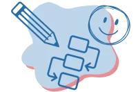 Illustration von einem Stift, einem Diagramm und einem Comic-Smiley