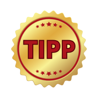Abbildung eines goldenen Siegels mit der Aufschrift Tipp und 5 Sternen
