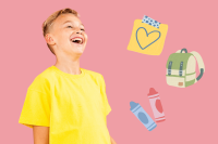 Abbildung eines lachenden Jungen in einem gelben Shirt