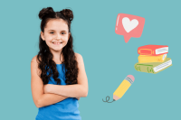 Abbildung eines Mädchens mit langen dunklen Haaren und verschränkten Armen