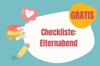 Illustration von Büchern und Stiften mit dem Text Gratis Checkliste Elternabend