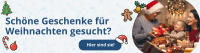 Abbildung einer Familie an Weihnachten und der Verweis auf Weihnachtsgeschenke hier im Shop