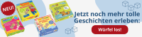 Abbildung der neuen Geschichtenwürfel mit Conni, Benjamin Blümchen und Bibi Blocksberg