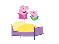 Abbildung Peppa und Schorsch hüpfen auf einem Bett
