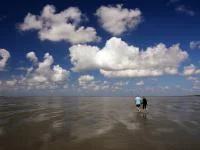 Foto vom Watt, mit blauem Himmel