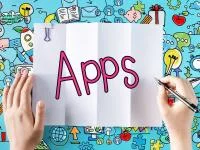 Schriftzug App vor Technik-Grafiken